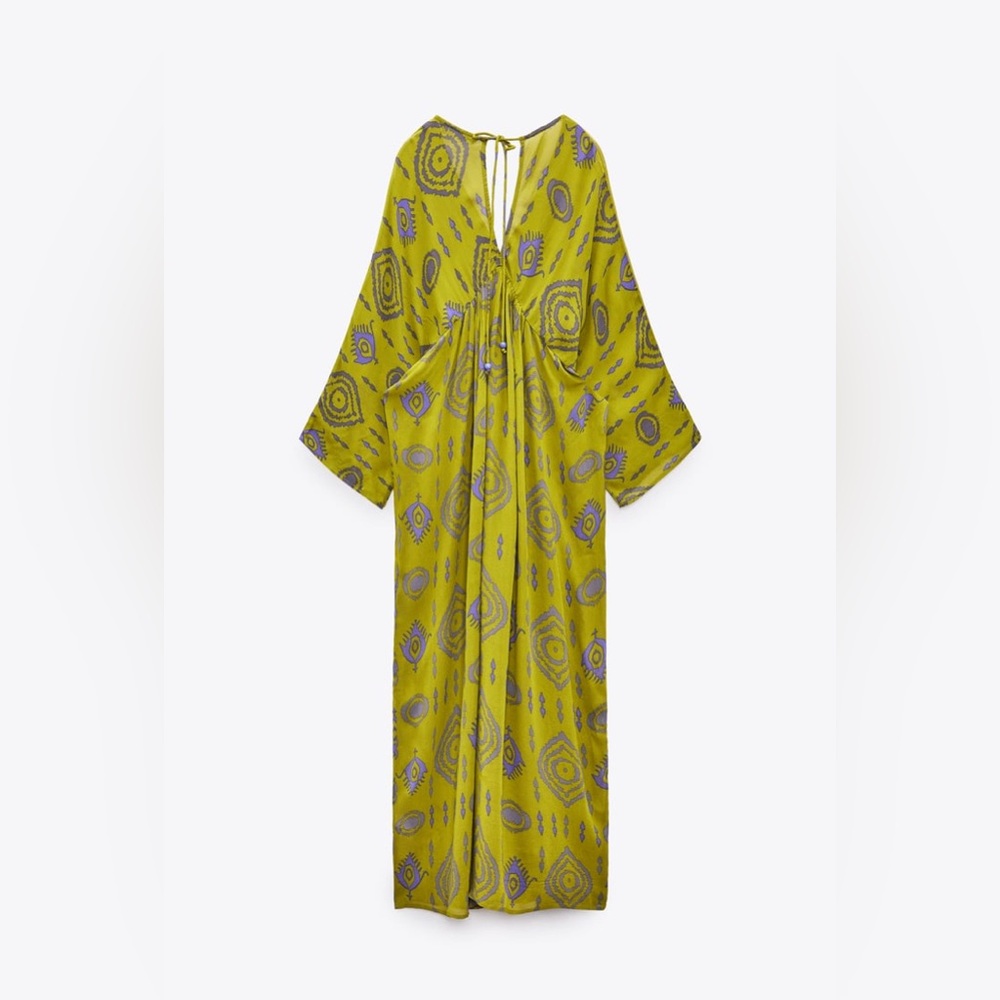 Zara Dress kaftan kimono midi maxi bohemian oversize beads prints summer - Picture 3 of 6